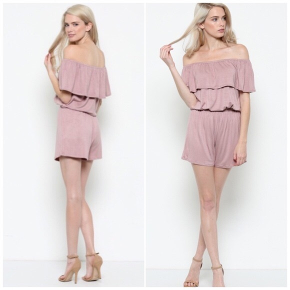 Off Shoulder Ruffled Overlay Lilac Jersey Romper - Picture 8 of 8